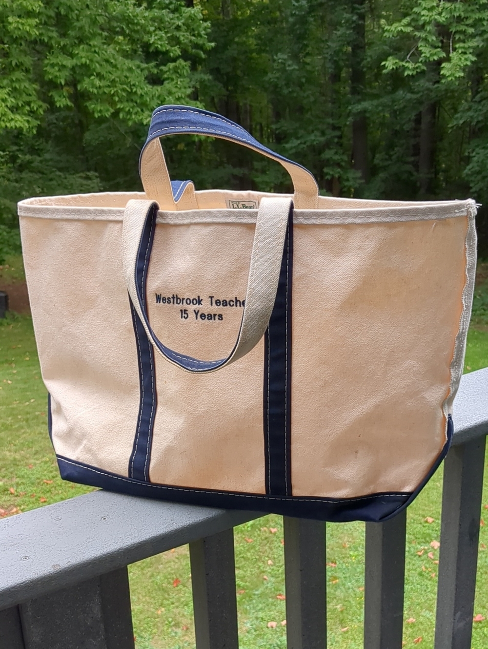Vintage 80s LL Bean Boat and Tote Large Navy Blue Sawtooth Tag